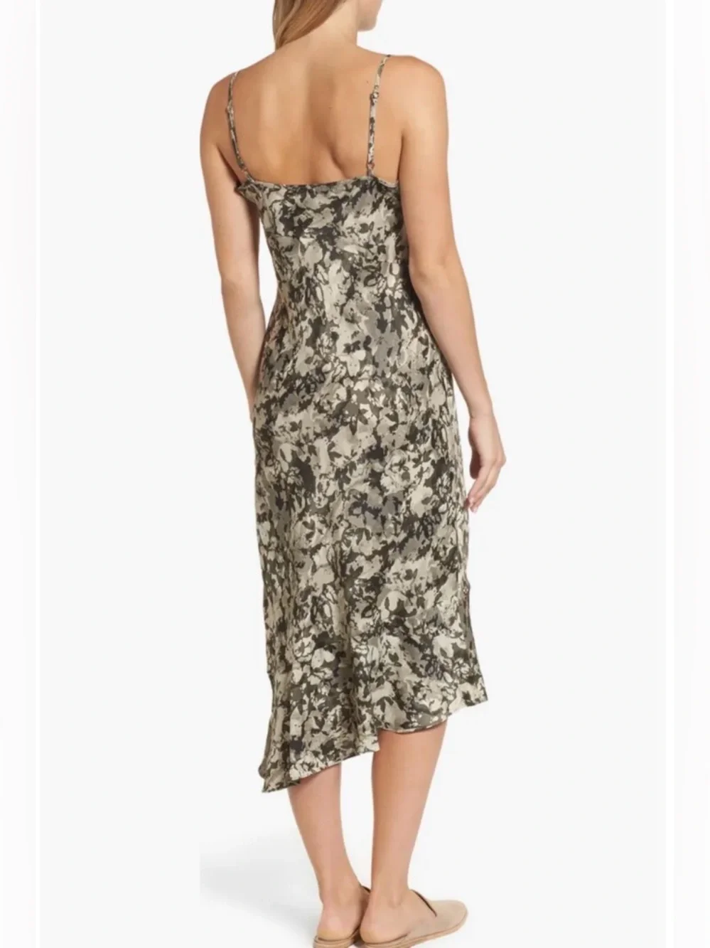 Kenneth Cole NY Camo Floral Silky Y2K Asymmetrical Slip Dress Size M - Picture 3 of 10
